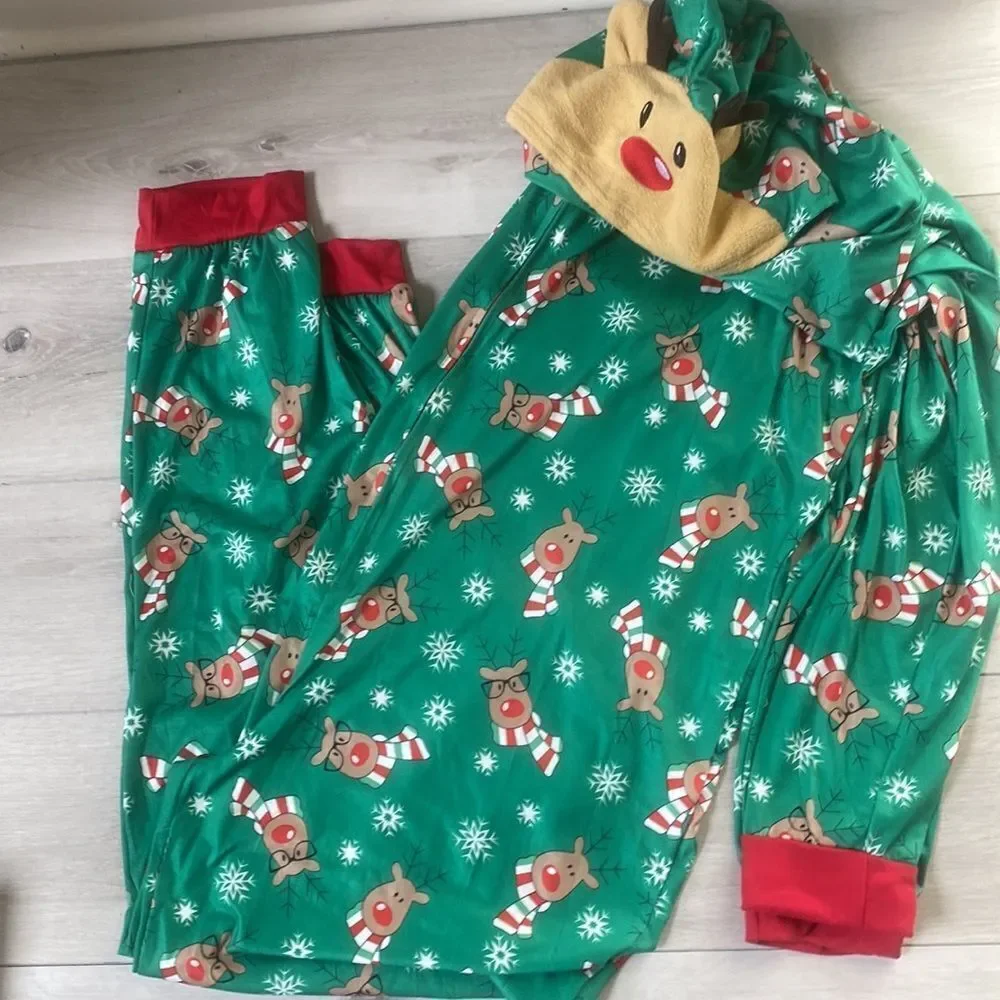 Pjs Matching Onsie Green Reindeer Adult and‎ children size NWT in packaging